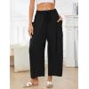 image:imageFlygo Womens Wide Leg Pants High Waisted Palazzo Trousers Summer Beach Casual Loose Drawstring Harem Pants with PocketsBlack