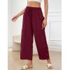 image:imageFlygo Womens Wide Leg Pants High Waisted Palazzo Trousers Summer Beach Casual Loose Drawstring Harem Pants with PocketsBurgundy