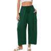 image:imageFlygo Womens Wide Leg Pants High Waisted Palazzo Trousers Summer Beach Casual Loose Drawstring Harem Pants with PocketsDark Green