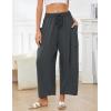 image:imageFlygo Womens Wide Leg Pants High Waisted Palazzo Trousers Summer Beach Casual Loose Drawstring Harem Pants with PocketsDark Grey