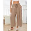 image:imageFlygo Womens Wide Leg Pants High Waisted Palazzo Trousers Summer Beach Casual Loose Drawstring Harem Pants with PocketsKhaki