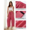 image:imageFlygo Womens Wide Leg Pants High Waisted Palazzo Trousers Summer Beach Casual Loose Drawstring Harem Pants with PocketsPink