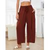 image:imageFlygo Womens Wide Leg Pants High Waisted Palazzo Trousers Summer Beach Casual Loose Drawstring Harem Pants with PocketsRust