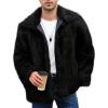 image:imageFlygo Mens Faux Fur Coat Winter Jackets Fluffy Lapel Long Sleeve Furry Fur Jacket Coats Thick OuterwearBlack