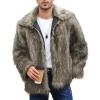 image:imageFlygo Mens Faux Fur Coat Winter Jackets Fluffy Lapel Long Sleeve Furry Fur Jacket Coats Thick OuterwearKhaki