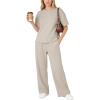 image:imageFlygo Womens 2 Piece Lounge Sets Summer Short Sleeve Sweatsuit Casual Wide Leg Matching Pants Travel Airport Outfits PocketsApricot
