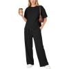 image:imageFlygo Womens 2 Piece Lounge Sets Summer Short Sleeve Sweatsuit Casual Wide Leg Matching Pants Travel Airport Outfits PocketsBlack