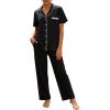 image:imageFlygo Womens Button Down Pajama Set Short Sleeve Top Long Pants Soft Loungewear Pjs Set with PocketsBlack