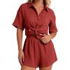 image:imageFlygo Womens Casual 2 Piece Outfits Cotton Linen Sets Button Down Oversized Shirt Shorts 2026 Pajama Lounge Beach SetRust