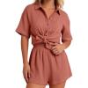 image:imageFlygo Womens Casual 2 Piece Outfits Cotton Linen Sets Button Down Oversized Shirt Shorts 2026 Pajama Lounge Beach SetSalmon