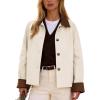 image:imageFlygo Womens Casual Jackets Cropped Trench Coat Contrast Collar Button Down Loose 2026 Spring Fall JacketBeige