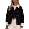 image:imageFlygo Womens Casual Jackets Cropped Trench Coat Contrast Collar Button Down Loose 2026 Spring Fall JacketBlack