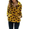 image:imageFlygo Womens Long Sleeve 14 Zipper Sherpa Sweatshirt Floral Print Fleece Pullover Outwear CoatYellow
