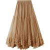 image:imageFlygo Womens Maxi Tulle Skirt Long Tiered A Line Mesh Tutu Fairy High Elastic Waist Pleated Layered SkirtsKhaki