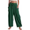 image:imageFlygo Womens Wide Leg Pants High Waisted Palazzo Trousers Summer Beach Casual Loose Drawstring Harem Pants with PocketsDark Green