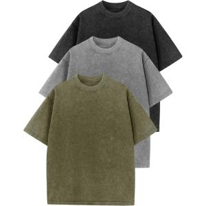 image:imageFlygo 3 Pack Men Oversized T Shirts Acid Washed Unisex Tee Loose Fit Short Sleeve Casual Streetwear Baggy Basic TopsBlackgreyolivegreen