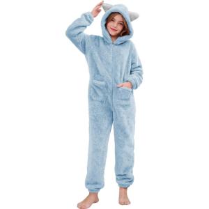 image:imageFlygo Girls Fleece Jumpsuits Fuzzy Hooded Onesie Rompers Kids Zip One Piece Romper Costume Warm Winter Clothes 514 YearsBlue