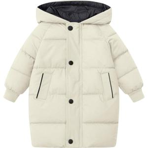 image:imageFlygo Girls Puffer Jacket Hooded Winter Coats WaterResistant Midi Long Zip Puffy Jackets for Boys Little Kids410 YearsBeige