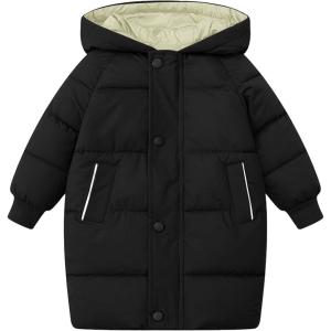 image:imageFlygo Girls Puffer Jacket Hooded Winter Coats WaterResistant Midi Long Zip Puffy Jackets for Boys Little Kids410 YearsBlack