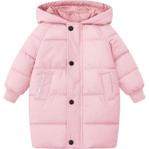 image:imageFlygo Girls Puffer Jacket Hooded Winter Coats WaterResistant Midi Long Zip Puffy Jackets for Boys Little Kids410 YearsPink