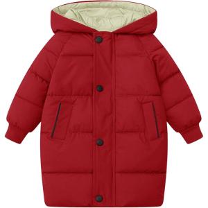 image:imageFlygo Girls Puffer Jacket Hooded Winter Coats WaterResistant Midi Long Zip Puffy Jackets for Boys Little Kids410 YearsRed