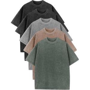 image:imageFlygo Mens 4 Pack Oversized TShirts Acid Wash Cotton Vintage Loose Fit Baggy Tees Summer Short Sleeve Basic Streetwear TopsBlackblackgreykhakiarmygreen