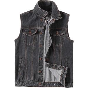 image:imageFlygo Mens Button Down Denim Jeans Vest Jacket Plus Size 3XLBlack