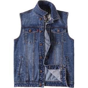 image:imageFlygo Mens Button Down Denim Jeans Vest Jacket Plus Size 3XLBlue