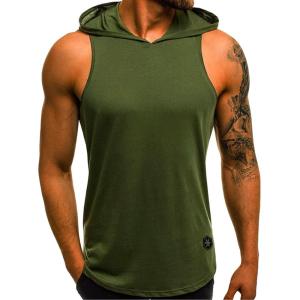image:imageFlygo Mens Hooded Tank Tops Workout Sleeveless Shirt Muscle Stringer VestArmy Green