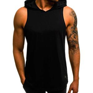 image:imageFlygo Mens Hooded Tank Tops Workout Sleeveless Shirt Muscle Stringer VestBlack