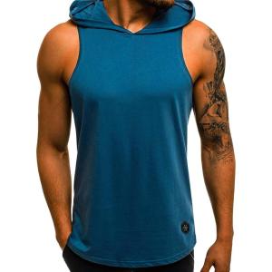 image:imageFlygo Mens Hooded Tank Tops Workout Sleeveless Shirt Muscle Stringer VestBlue