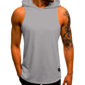 image:imageFlygo Mens Hooded Tank Tops Workout Sleeveless Shirt Muscle Stringer VestGrey