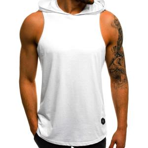 image:imageFlygo Mens Hooded Tank Tops Workout Sleeveless Shirt Muscle Stringer VestWhite