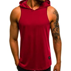 image:imageFlygo Mens Hooded Tank Tops Workout Sleeveless Shirt Muscle Stringer VestWine Red