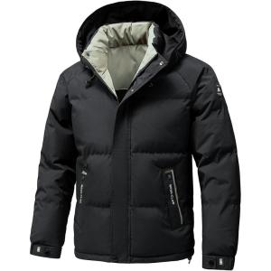 image:imageFlygo Puffer Jacket Men Winter Coats Hooded Insulated Quilted Jackets Waterproof Thicken Parka Snow JacketsBlack