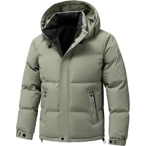 image:imageFlygo Puffer Jacket Men Winter Coats Hooded Insulated Quilted Jackets Waterproof Thicken Parka Snow JacketsKhaki Green