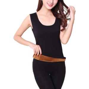 image:imageFlygo Womens Cotton Thermal Fleece Lined Underwear Shirt Cami Tank Top Vest Black XSmall