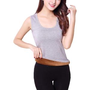 image:imageFlygo Womens Cotton Thermal Fleece Lined Underwear Shirt Cami Tank Top Vest Light Grey XLarge