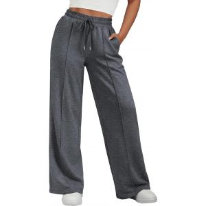 image:imageFlygo Womens Wide Leg Sweatpants Drawstring Elastic Waist Baggy Pants Trendy Loose Athletic Joggers with PocketDark Grey