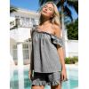 image:imageFlygo Striped Pajamas Set for Women Cotton 2 Piece Lounge Sets Ruffle Cami Top and Shorts Cute Summer Pj SleepwearBlack