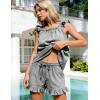 image:imageFlygo Striped Pajamas Set for Women Cotton 2 Piece Lounge Sets Ruffle Cami Top and Shorts Cute Summer Pj SleepwearBlack