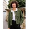 image:imageFlygo Womens Cropped Jacket 2026 Trendy Contrast Collar Barn Jacket Zip Up Oversized Utility Coat with PocketsArmy Green
