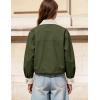 image:imageFlygo Womens Cropped Jacket 2026 Trendy Contrast Collar Barn Jacket Zip Up Oversized Utility Coat with PocketsArmy Green