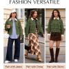 image:imageFlygo Womens Cropped Jacket 2026 Trendy Contrast Collar Barn Jacket Zip Up Oversized Utility Coat with PocketsArmy Green