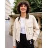 image:imageFlygo Womens Cropped Jacket 2026 Trendy Contrast Collar Barn Jacket Zip Up Oversized Utility Coat with PocketsBeige