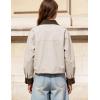 image:imageFlygo Womens Cropped Jacket 2026 Trendy Contrast Collar Barn Jacket Zip Up Oversized Utility Coat with PocketsBeige