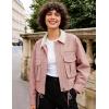 image:imageFlygo Womens Cropped Jacket 2026 Trendy Contrast Collar Barn Jacket Zip Up Oversized Utility Coat with PocketsDusty Pink