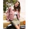 image:imageFlygo Womens Cropped Jacket 2026 Trendy Contrast Collar Barn Jacket Zip Up Oversized Utility Coat with PocketsDusty Pink