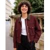 image:imageFlygo Womens Cropped Jacket 2026 Trendy Contrast Collar Barn Jacket Zip Up Oversized Utility Coat with PocketsWine Red