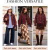 image:imageFlygo Womens Cropped Jacket 2026 Trendy Contrast Collar Barn Jacket Zip Up Oversized Utility Coat with PocketsWine Red